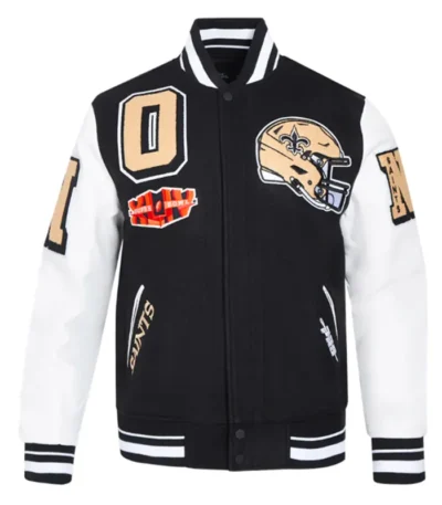 New Orleans Saints Mashup Rib Varsity Wool-Leather Jacket