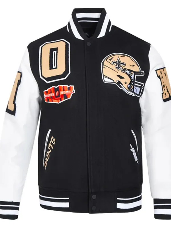 New Orleans Saints Mashup Rib Varsity Wool-Leather Jacket