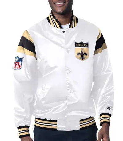 New Orleans Saints Midweight White Satin Jacket