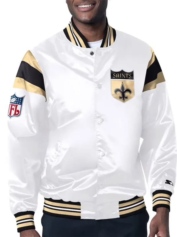 New Orleans Saints Midweight White Satin Jacket