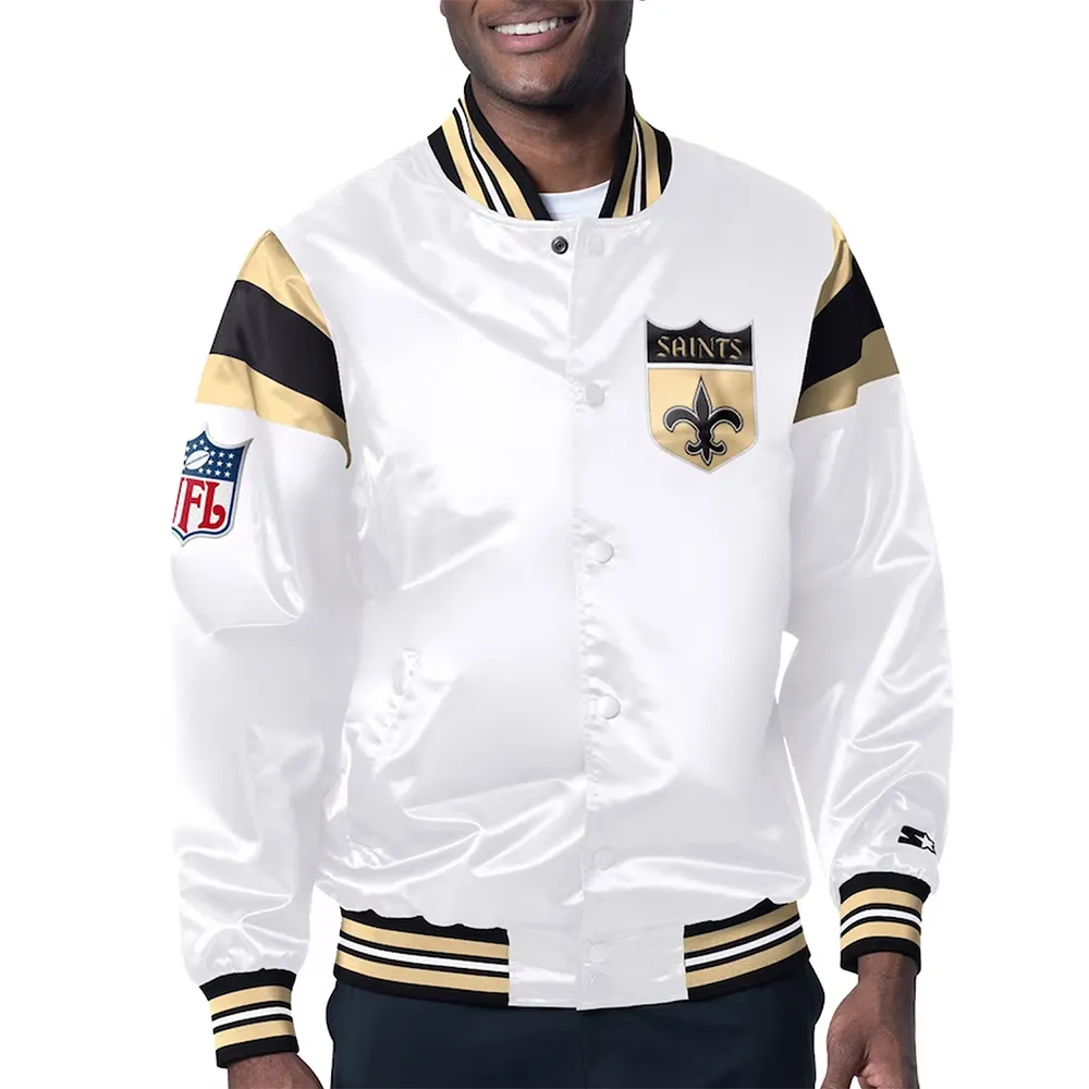 New Orleans Saints Midweight White Satin Jacket New Orleans Saints Midweight White Satin Jacket