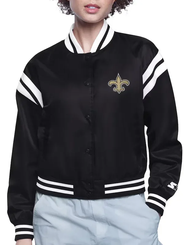 New Orleans Saints Printed Logo Varsity Satin Jacket