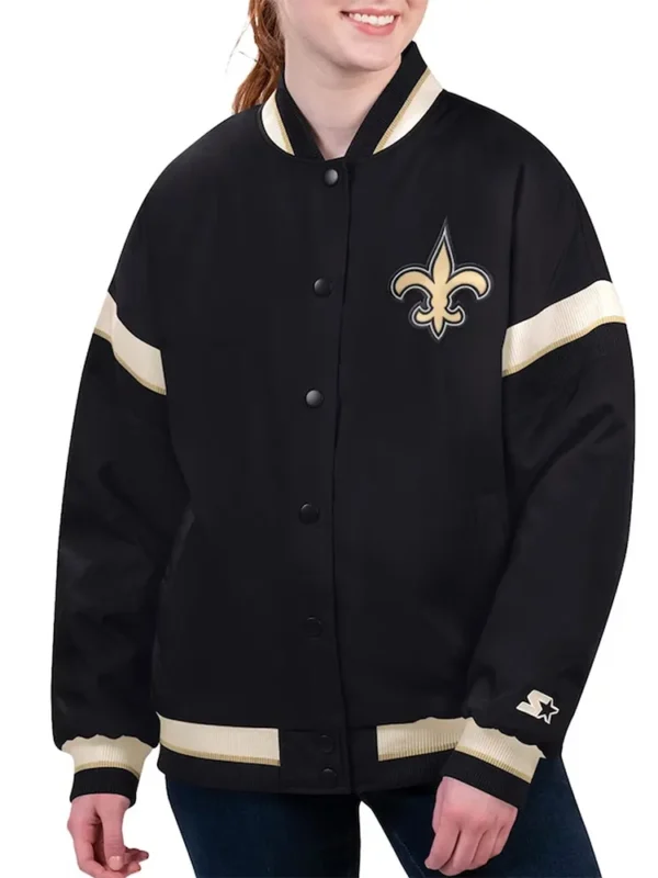New Orleans Saints Tournament Black Varsity Jacket