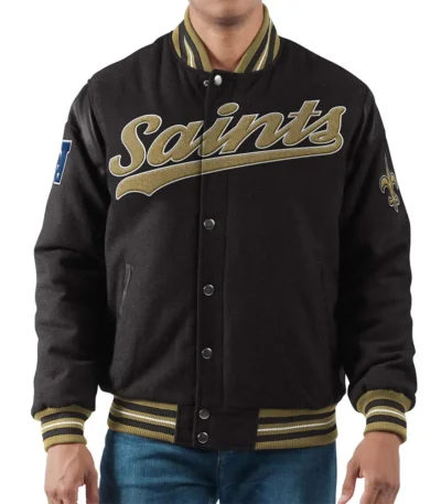 New Orleans Saints Varsity Black Wool Jacket
