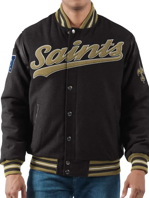 New Orleans Saints Varsity Black Wool Jacket
