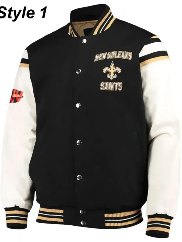 New Orleans Saints Victory Formation Commemorative Varsity Black and White Jacket
