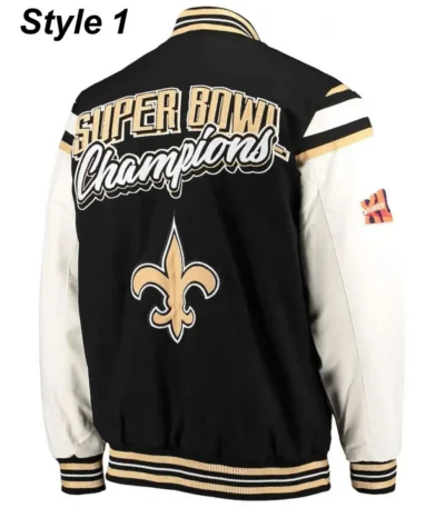 New Orleans Saints Victory Formation Commemorative Varsity Black and White Jacket