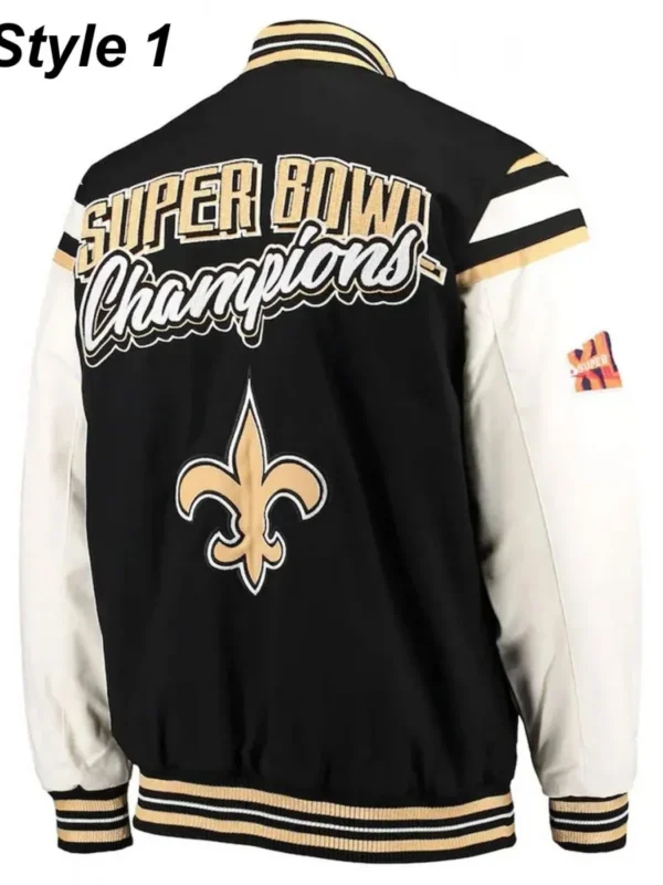 New Orleans Saints Victory Formation Commemorative Varsity Black and White Jacket
