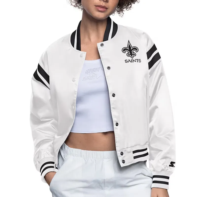New Orleans Saints White Full Count Satin Jacket New Orleans Saints White Full Count Satin Jacket