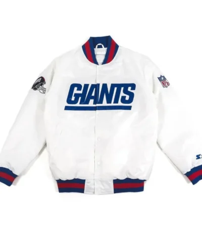 New York Giants Helmet Bomber White Jacket