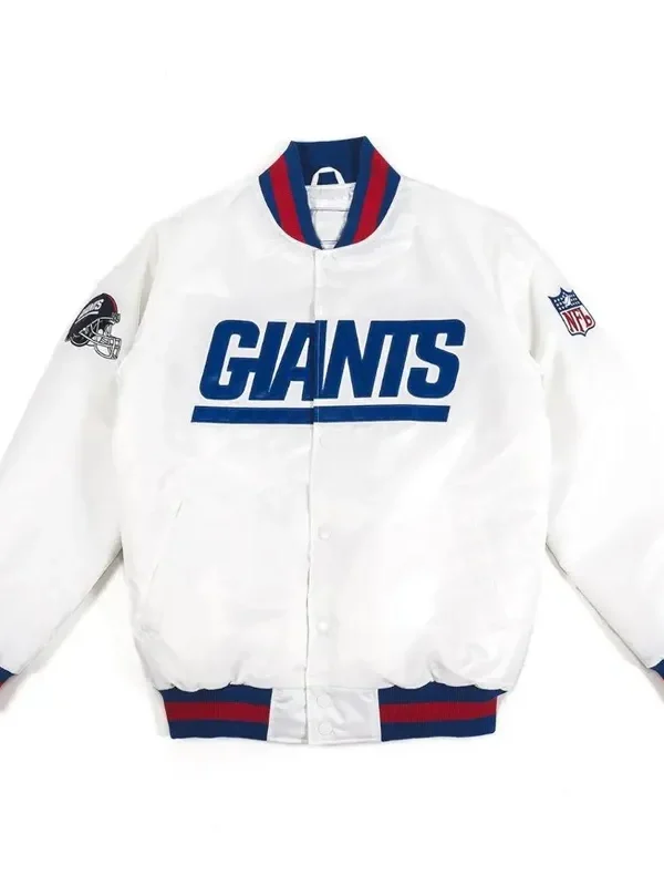 New York Giants Helmet Bomber White Jacket