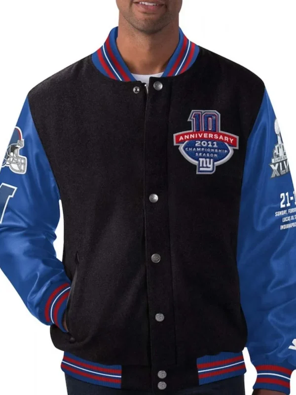 New York Giants Super Bowl XLVI Black and Blue Varsity Jacket