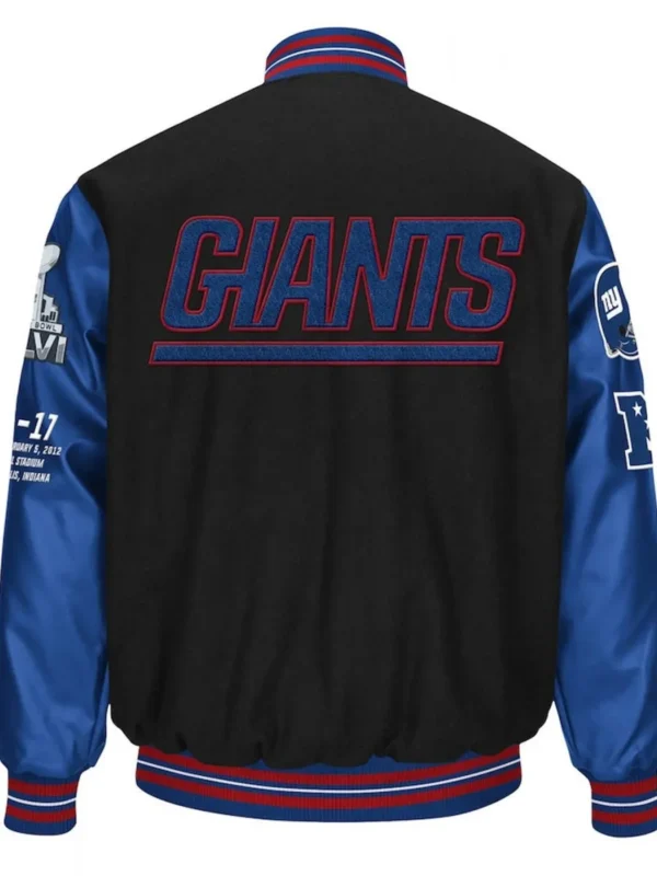New York Giants Super Bowl XLVI Black and Blue Varsity Jacket