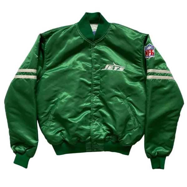 New York Jets 80s Green and Black Satin Jacket