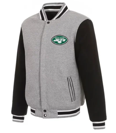 New York Jets Gray and Black Varsity Wool Jacket
