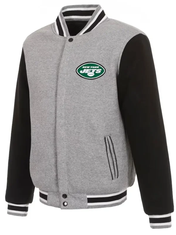 New York Jets Gray and Black Varsity Wool Jacket