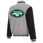 New York Jets Gray and Black Varsity Wool Jacket