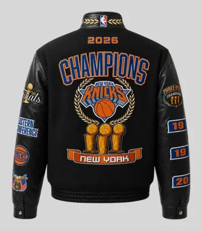 Knicks 2026 Champions Black Wool and Leather Jacket