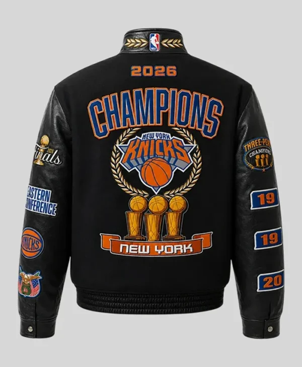 Knicks 2026 Champions Black Wool and Leather Jacket