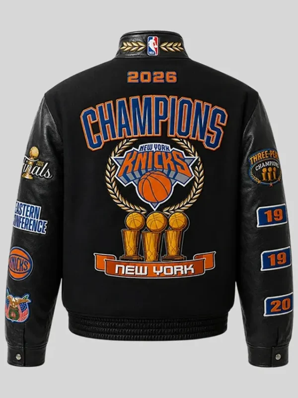 Knicks 2026 Champions Black Wool and Leather Jacket