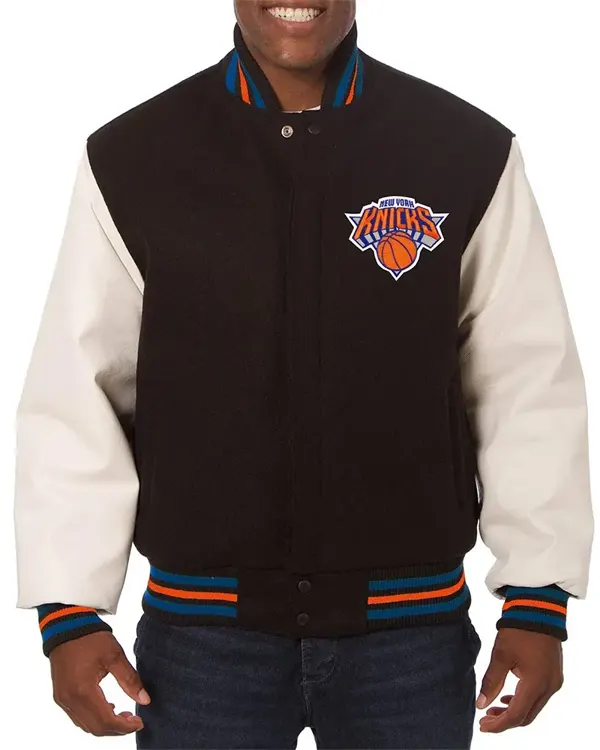 New York Knicks Black And White Varsity Jacket