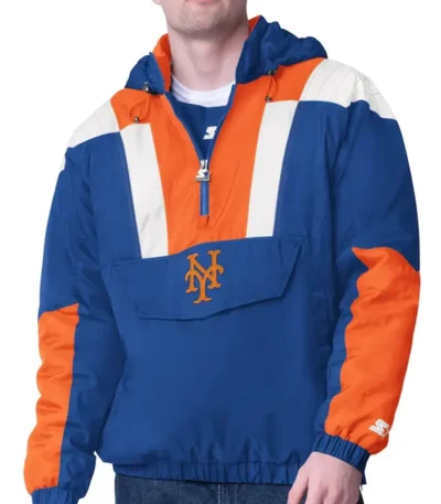New York Knicks Charger Half-zip Blue And Orange Pullover Jacket