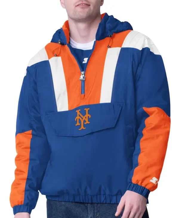 New York Knicks Charger Half-zip Blue And Orange Pullover Jacket