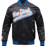 New York Knicks Script Tail Black Satin Jacket