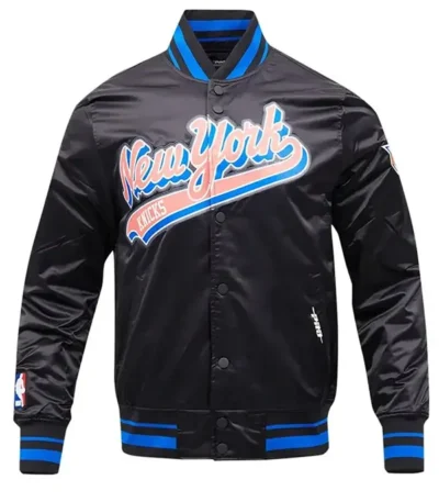 New York Knicks Script Tail Black Satin Jacket