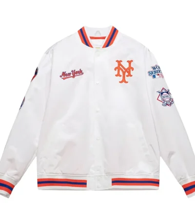 New York Mets City Collection Varsity White Satin Full-Snap Jacket