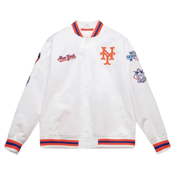 New York Mets City Collection Varsity White Satin Full-Snap Jacket