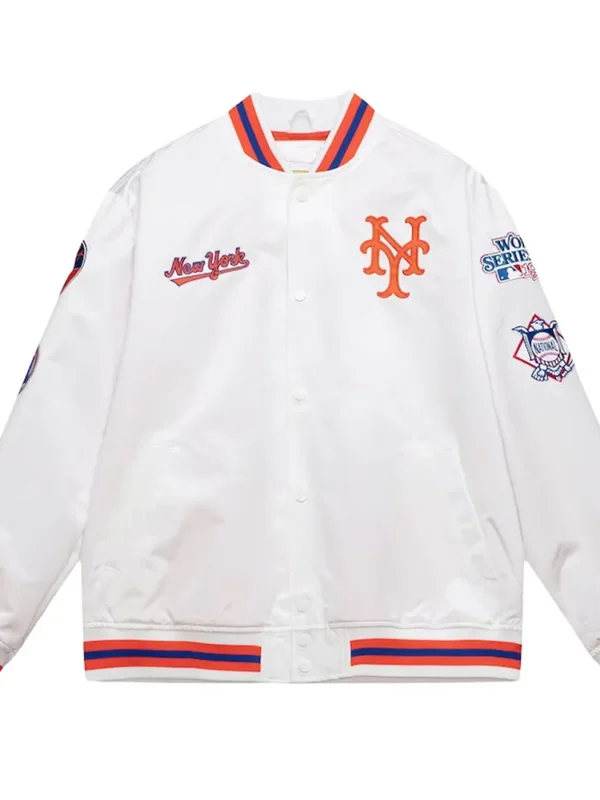New York Mets City Collection Varsity White Satin Full-Snap Jacket
