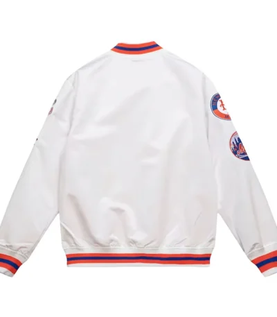 New York Mets City Collection Varsity White Satin Full-Snap Jacket