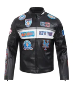 New York Mets Men’s Moto Black Leather Jacket