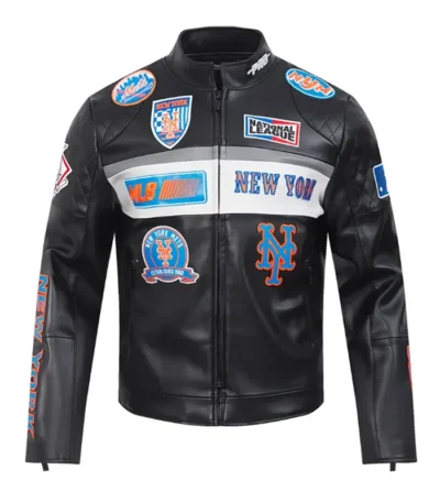 New York Mets Men’s Moto Black Leather Jacket