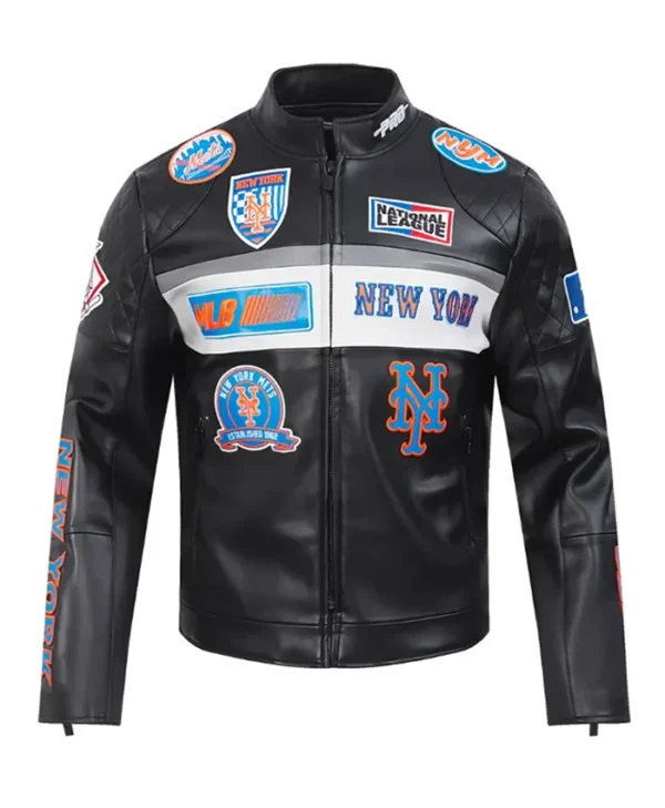 New York Mets Men’s Moto Black Leather Jacket