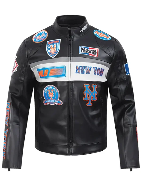 New York Mets Men’s Moto Black Leather Jacket