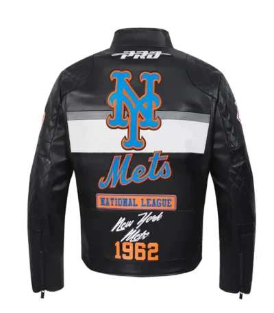 New York Mets Men’s Moto Black Leather Jacket