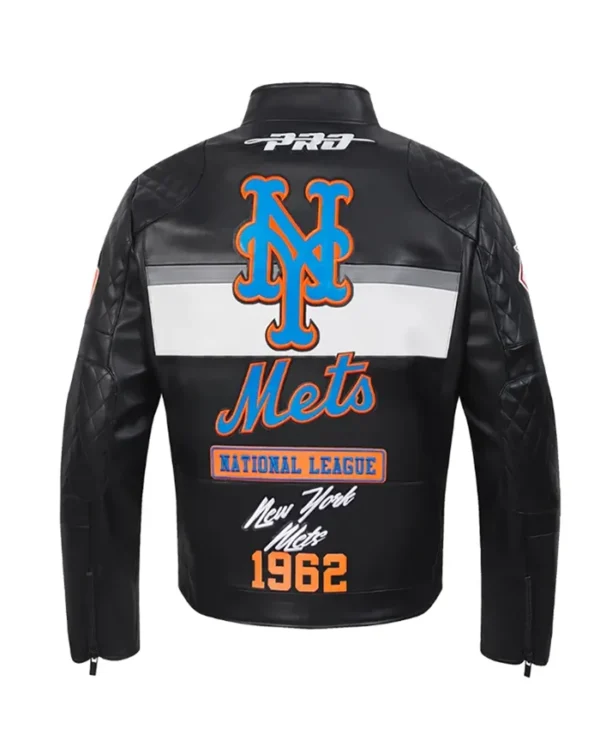 New York Mets Men’s Moto Black Leather Jacket