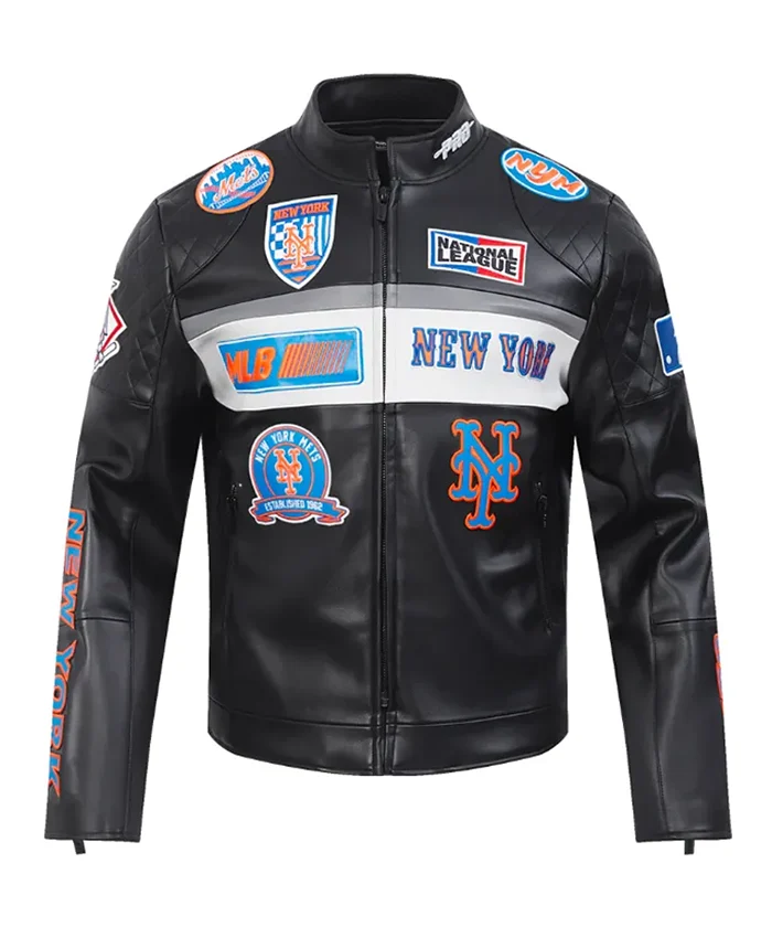 New York Mets Men’s Moto Black Leather Jacket New York Mets Men’s Moto Black Leather Jacket