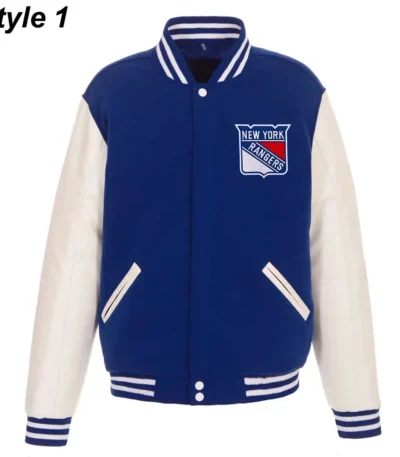 New York Rangers White and Royal Blue Varsity Jacket