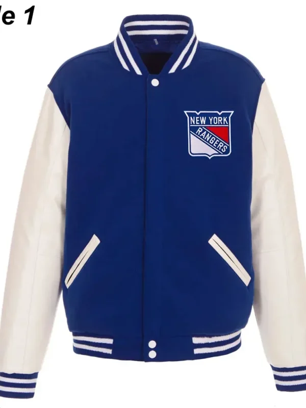 New York Rangers White and Royal Blue Varsity Jacket