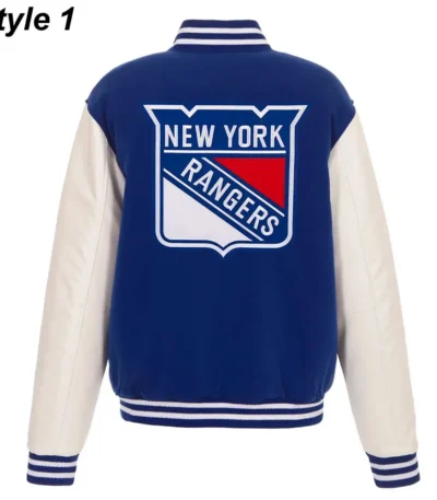 New York Rangers White and Royal Blue Varsity Jacket