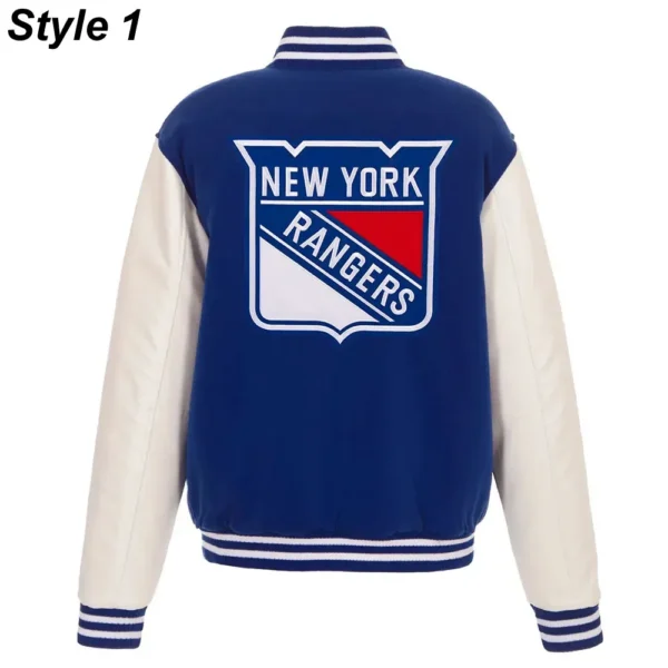 New York Rangers White and Royal Blue Varsity Jacket