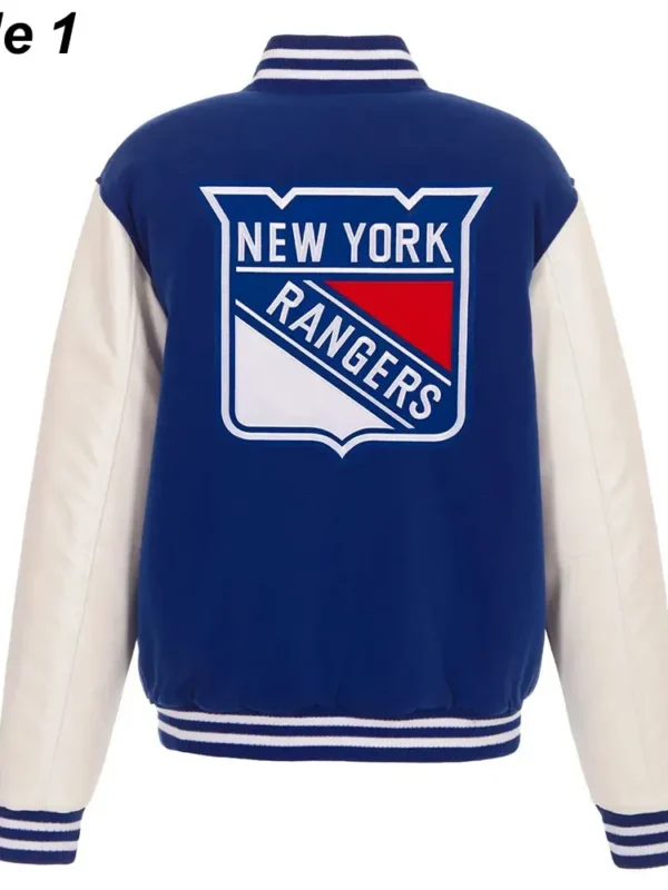 New York Rangers White and Royal Blue Varsity Jacket