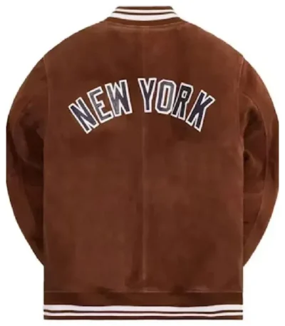 NY Yankees Brown Suede Bomber Jacket