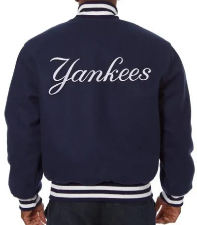 NY Yankees Embroidered Navy Varsity Wool Jacket