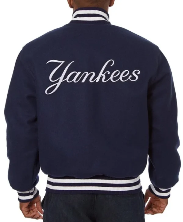 NY Yankees Embroidered Navy Varsity Wool Jacket