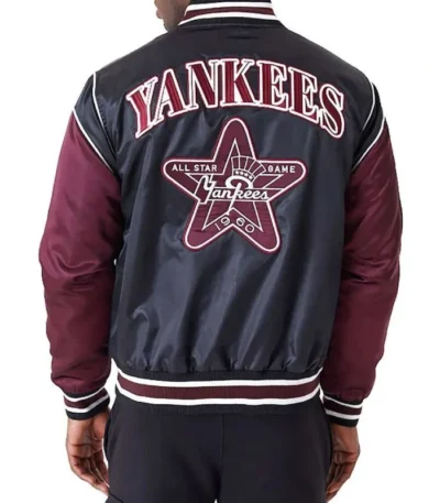 NY Yankees Black and Maroon Satin Jacket