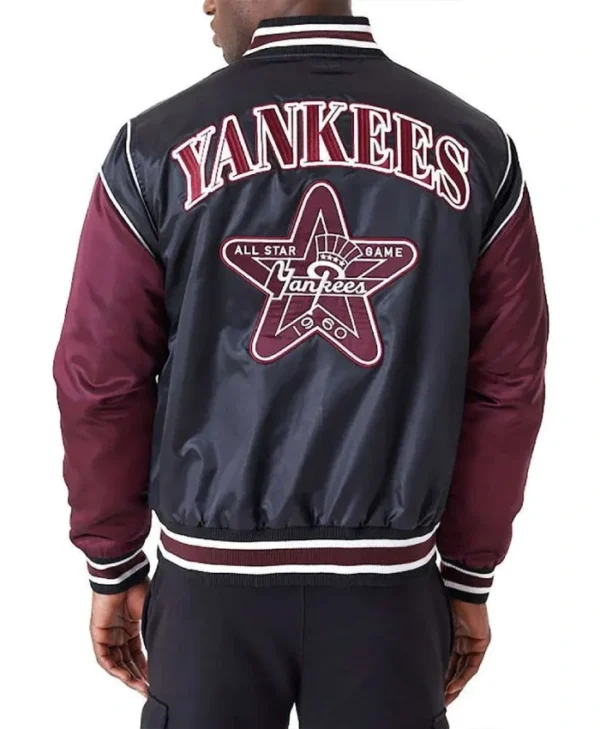 NY Yankees Black and Maroon Satin Jacket